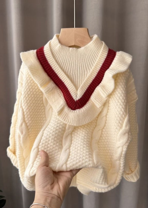 Mulberry Turtleneck Patchwork Fake Two Pieces Cotton Knit Kids Sweater Winter Wl043