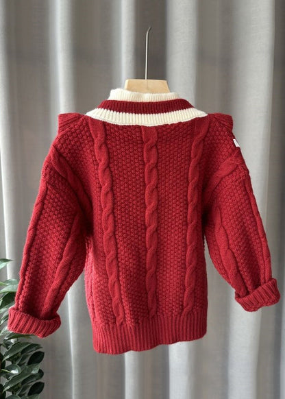 Mulberry Turtleneck Patchwork Fake Two Pieces Cotton Knit Kids Sweater Winter Wl043