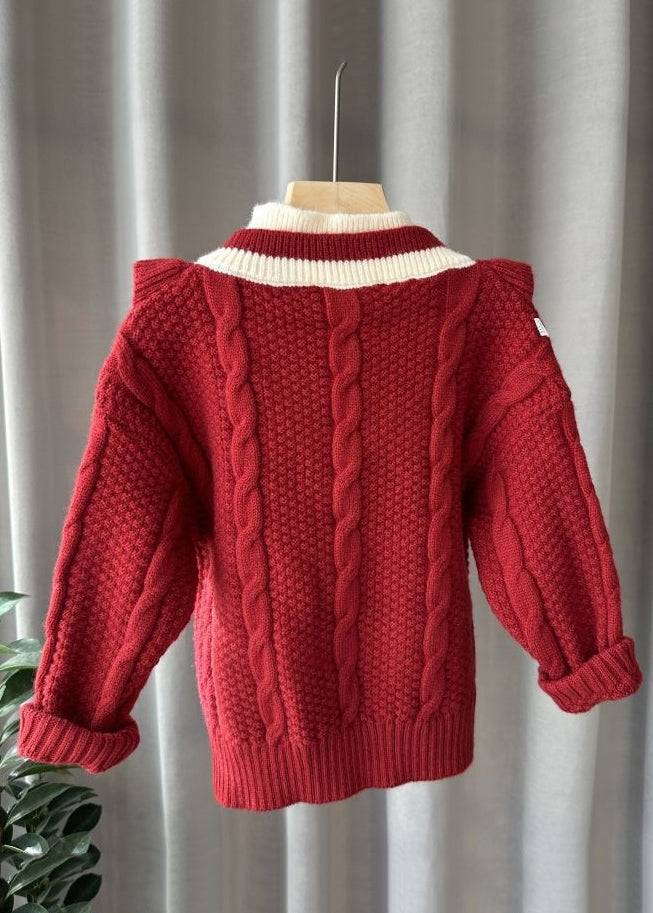 Mulberry Turtleneck Patchwork Fake Two Pieces Cotton Knit Kids Sweater Winter Wl043