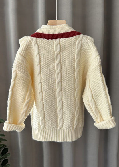 Mulberry Turtleneck Patchwork Fake Two Pieces Cotton Knit Kids Sweater Winter Wl043