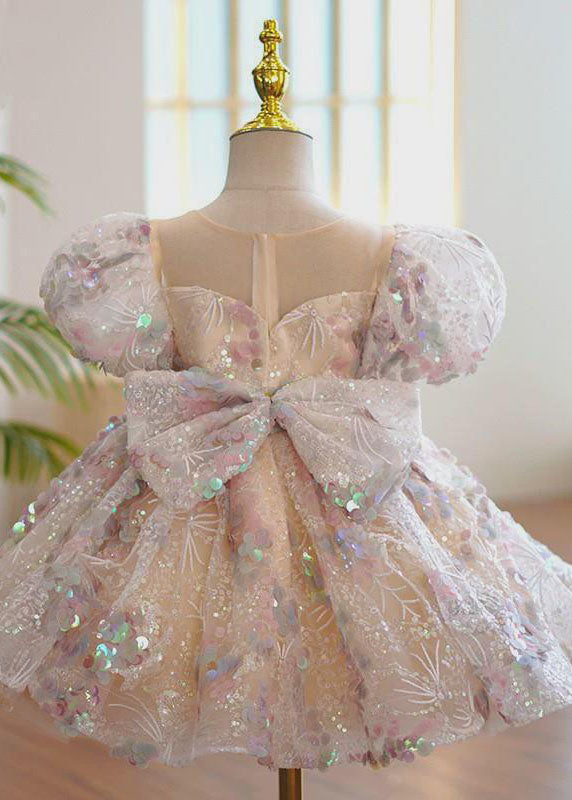O-neck Sequins Patchwork Tulle Kids Maxi Dress Summer Ys018