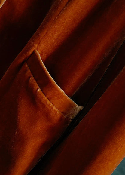 Orange O-neck Button Patchwork Silk Velour Coats Spring Ly0983