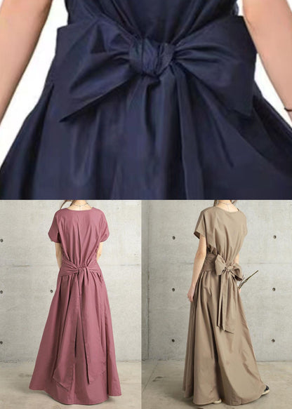 Fine Khaki V Neck Wrinkled Patchwork Cotton Long Dress Summer Ly1315