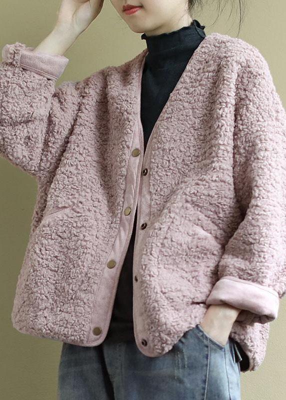 Pink Pockets Button Fall Winter Thick Coats Long Sleeve Qs043