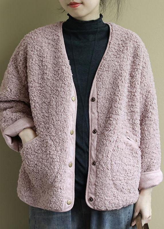 Pink Pockets Button Fall Winter Thick Coats Long Sleeve Qs043