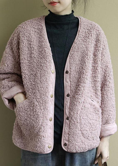Pink Pockets Button Fall Winter Thick Coats Long Sleeve Qs043