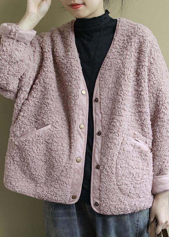 Pink Pockets Button Fall Winter Thick Coats Long Sleeve Qs043