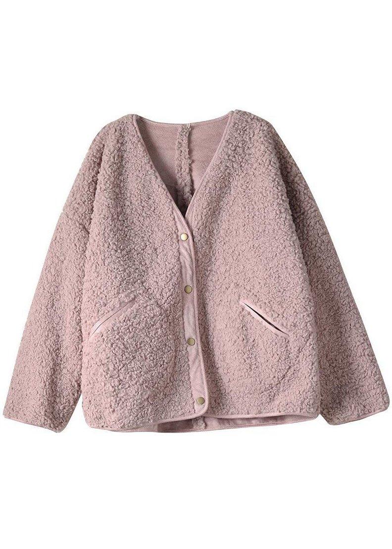 Pink Pockets Button Fall Winter Thick Coats Long Sleeve Qs043
