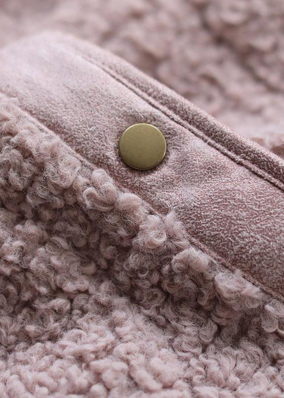 Pink Pockets Button Fall Winter Thick Coats Long Sleeve Qs043