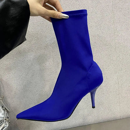 Pointed Toe Thin Heel Elastic Stretch Slip on Pump Ankle Boot