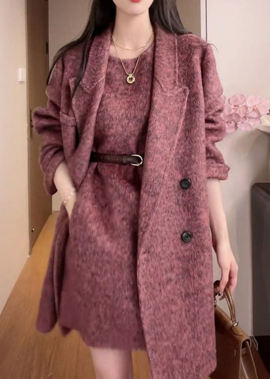 Purple Coat and Dress Woolen 2 Piece Outfit Winter Rf015