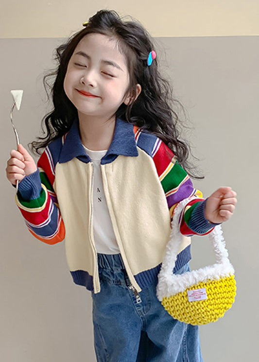 Rainbow Striped Peter Pan Collar Cotton Knit Kids Cardigan Spring Tp029