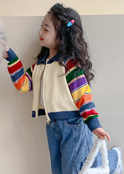 Rainbow Striped Peter Pan Collar Cotton Knit Kids Cardigan Spring Tp029