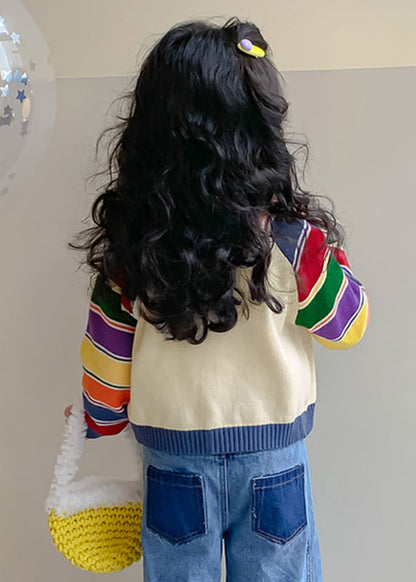 Rainbow Striped Peter Pan Collar Cotton Knit Kids Cardigan Spring Tp029