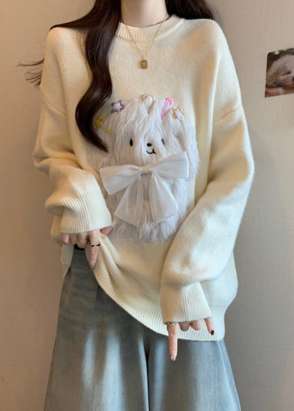 Red O Neck Dogs Loose Knit Sweaters Spring Tn032