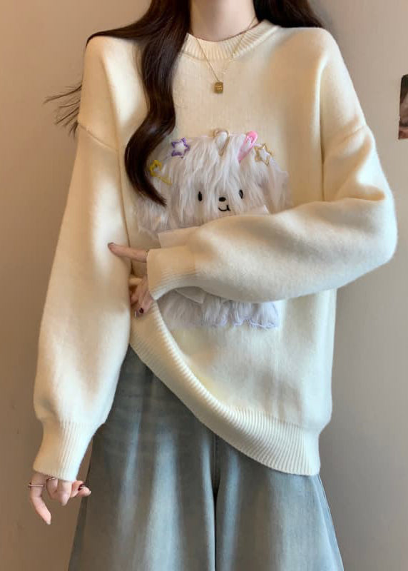 Red O Neck Dogs Loose Knit Sweaters Spring Tn032