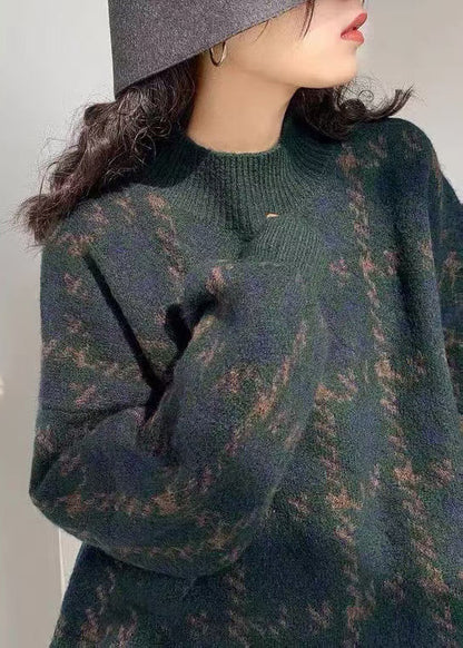 Red O Neck Print Loose Knit Sweater Spring Td033