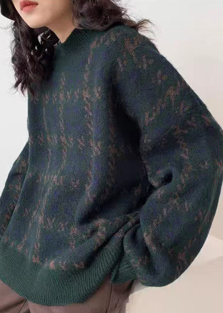 Red O Neck Print Loose Knit Sweater Spring Td033