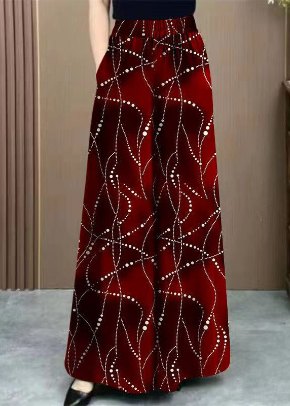 Draping Wide Pants Red Print Silk Ice Waist Leg High