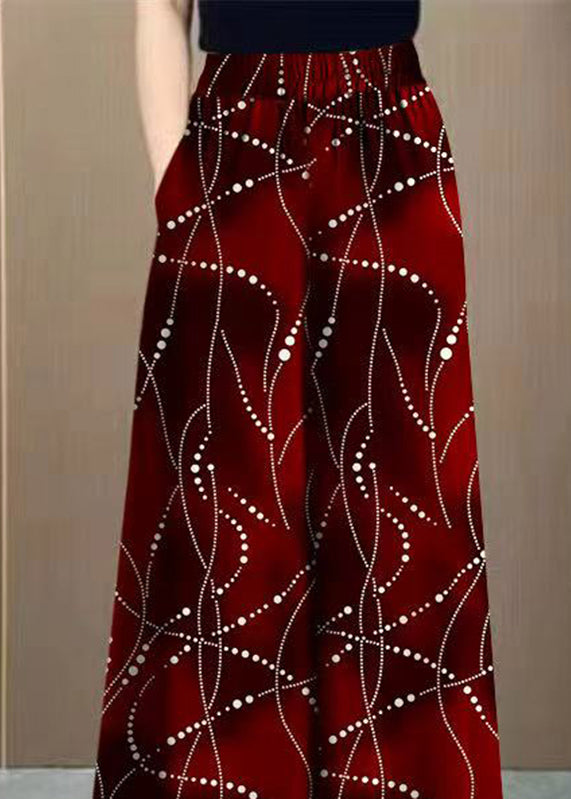Draping Wide Pants Red Print Silk Ice Waist Leg High