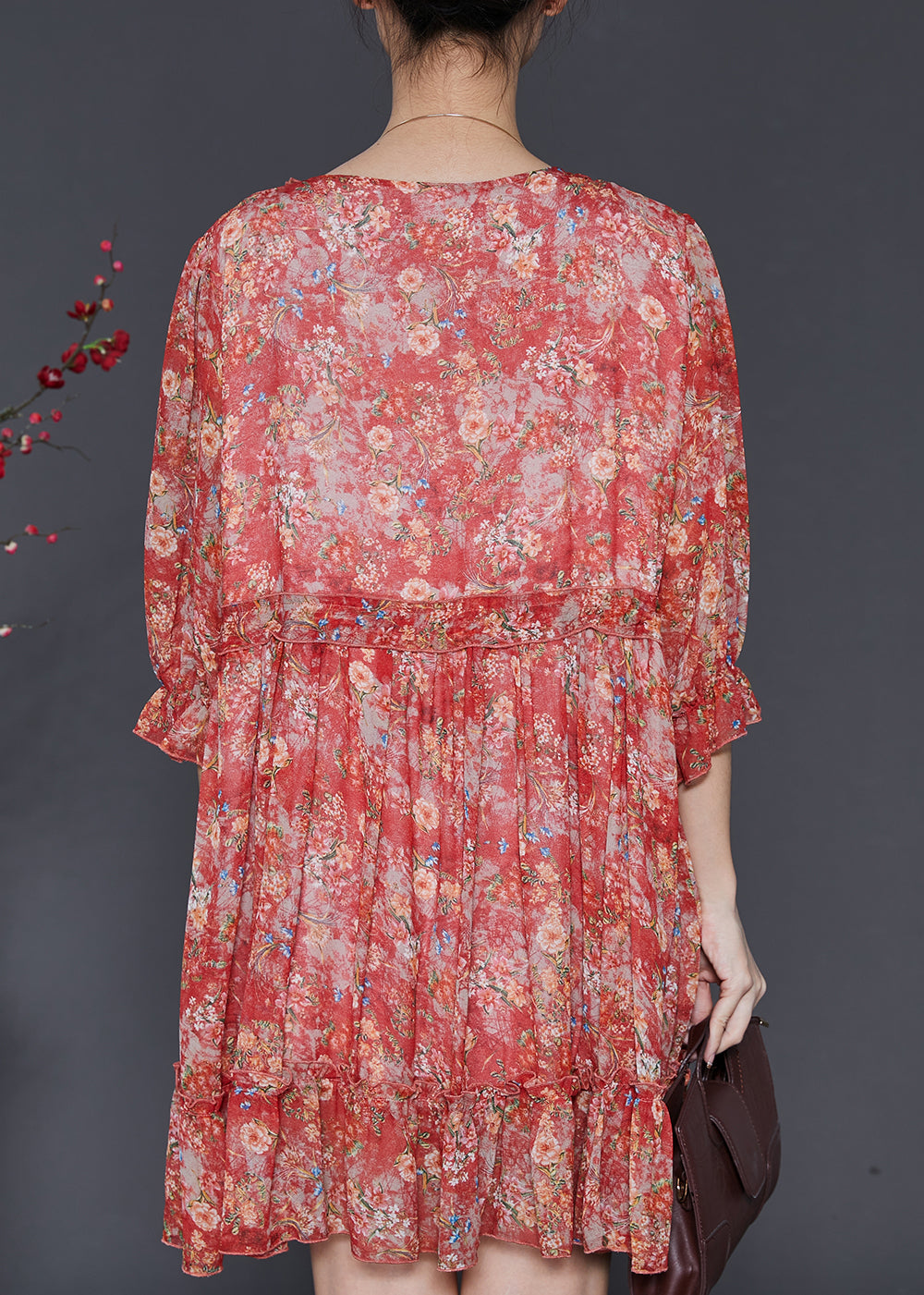 Red Ruffled Print Chiffon Mini Dress Summer Sd1091