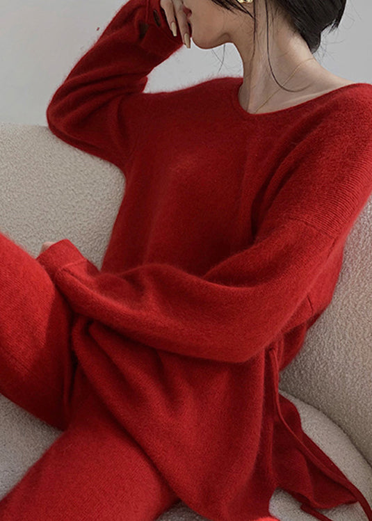 Red Sweaters and Pants Knit 2 Piece Outfit Fall Wo031