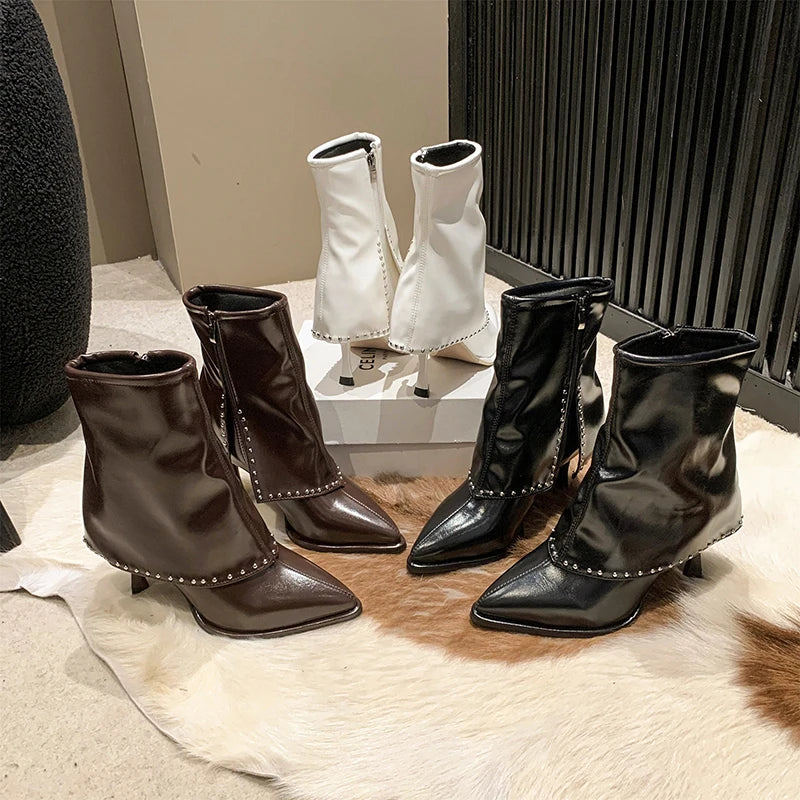 Winter Side Zipper Pointed Toe Short Stilettos Ankle Boot