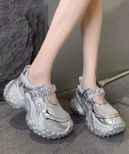 Silver Platform Sequins Zircon Breathable Mesh Sport Shoes Qk054