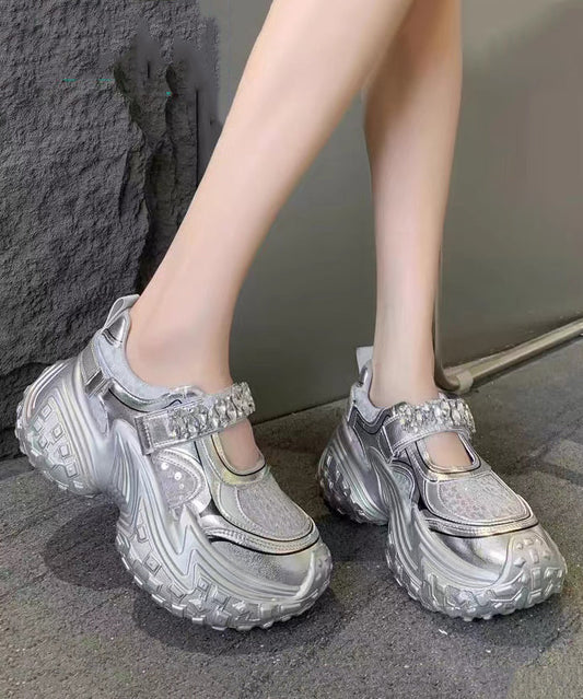 Silver Platform Sequins Zircon Breathable Mesh Sport Shoes Qk054