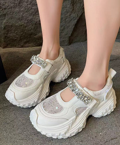 Silver Platform Sequins Zircon Breathable Mesh Sport Shoes Qk054
