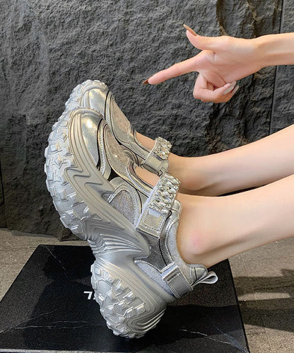 Silver Platform Sequins Zircon Breathable Mesh Sport Shoes Qk054