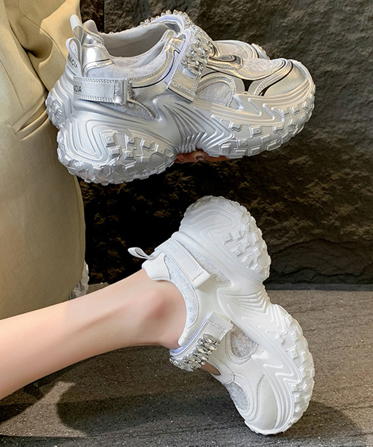 Silver Platform Sequins Zircon Breathable Mesh Sport Shoes Qk054