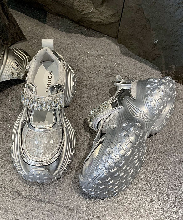 Silver Platform Sequins Zircon Breathable Mesh Sport Shoes Qk054