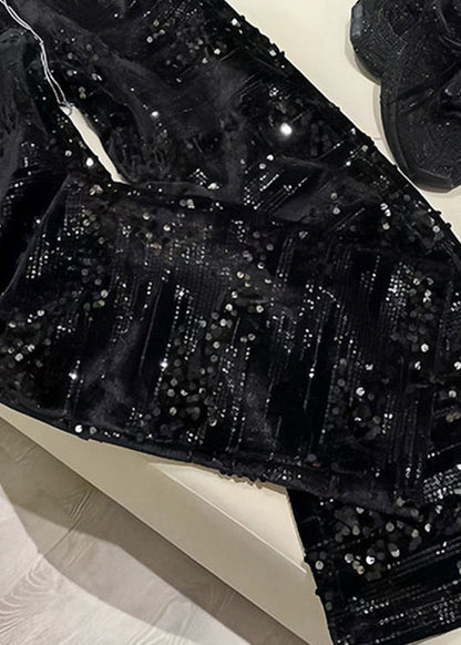 Silver Sequins Elastic Waist Straight Pants Spring Bv041