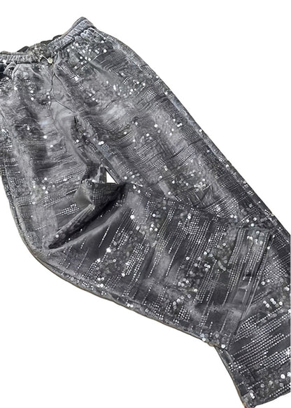 Silver Sequins Elastic Waist Straight Pants Spring Bv041