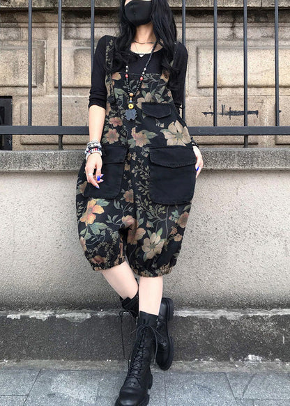 Slash Neck Print Patchwork Button Denim Jumpsuit Spring Ly1279