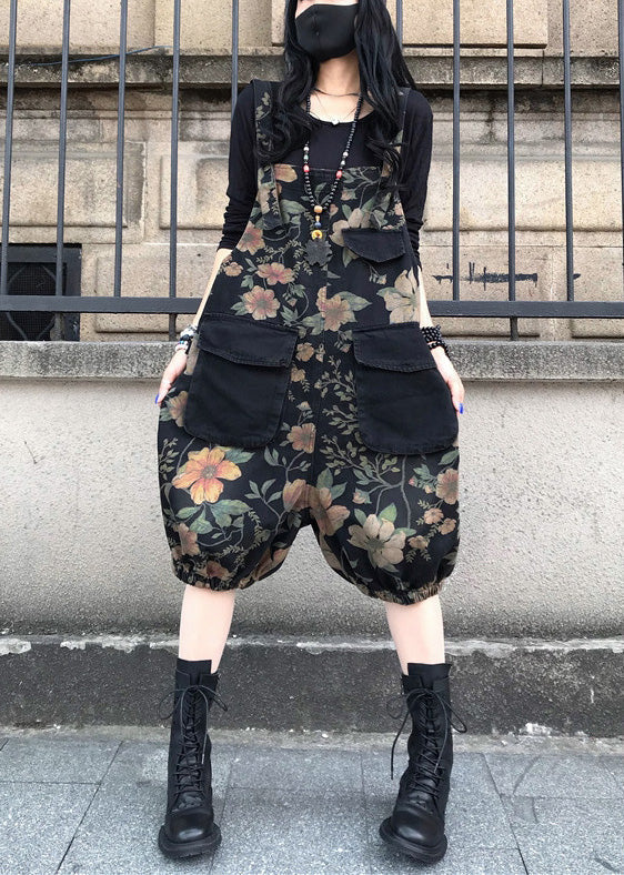 Slash Neck Print Patchwork Button Denim Jumpsuit Spring Ly1279