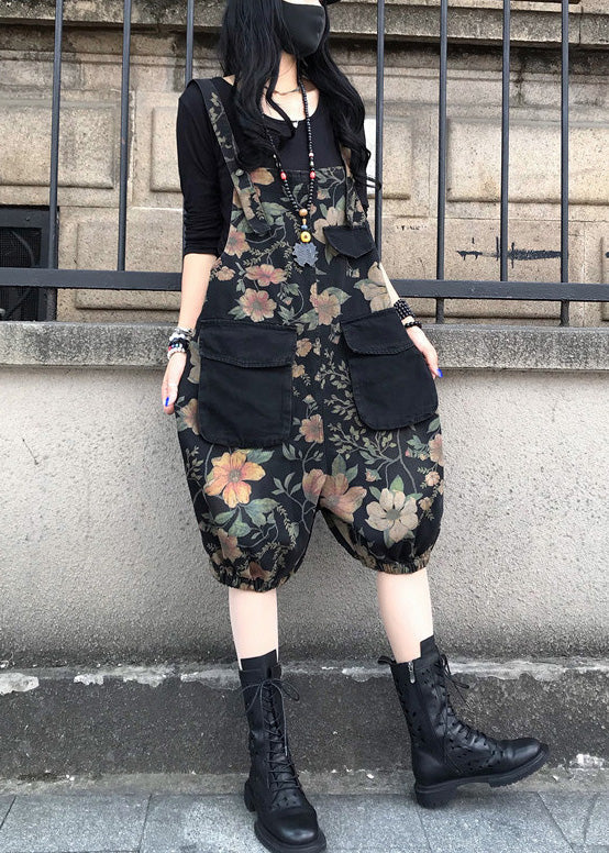 Slash Neck Print Patchwork Button Denim Jumpsuit Spring Ly1279
