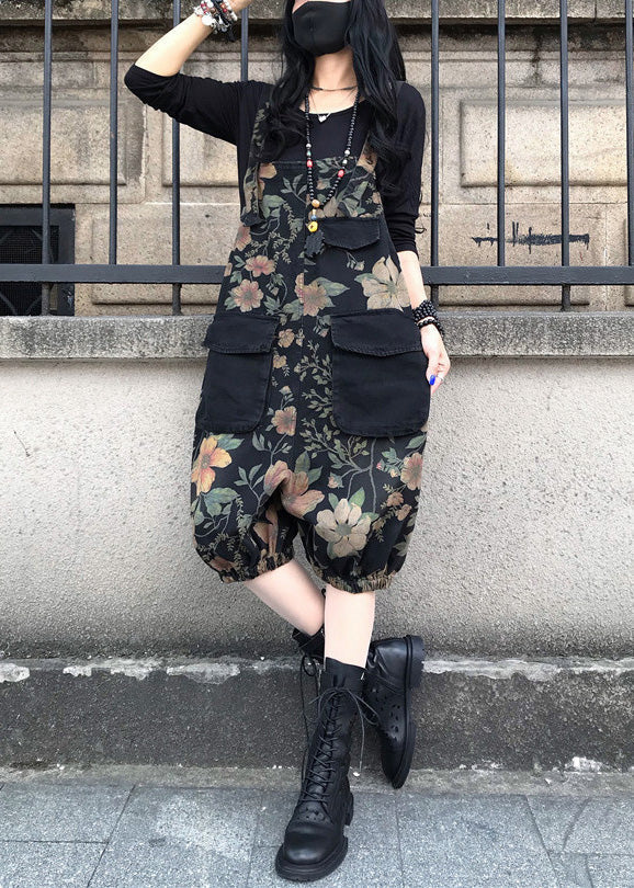 Slash Neck Print Patchwork Button Denim Jumpsuit Spring Ly1279