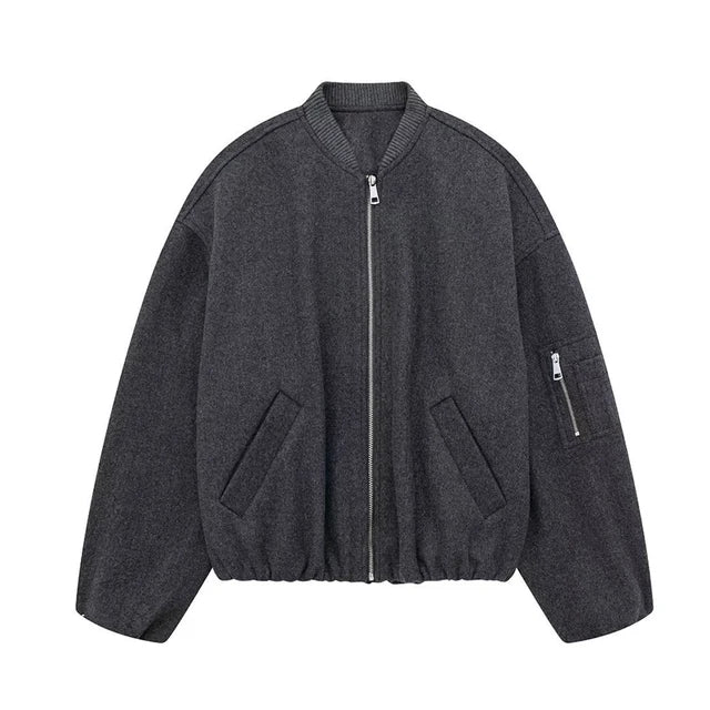 Soild Bomber Jacket for Autumn Long Sleeve Zipper Pocket Coats Female Stand Collar Street Lady Outerwear
