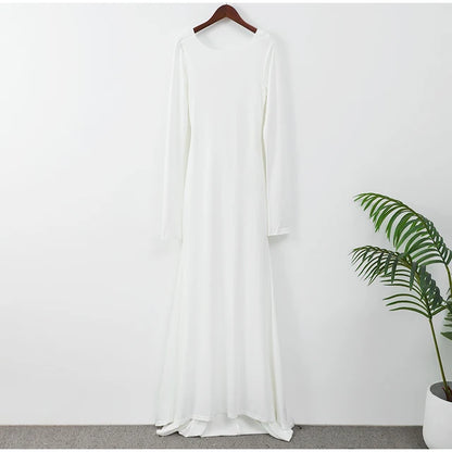 Hollow Out Maxi Dress for Round Neck Long Sleeve Backless Slim Dresses New Female Evening Gowns