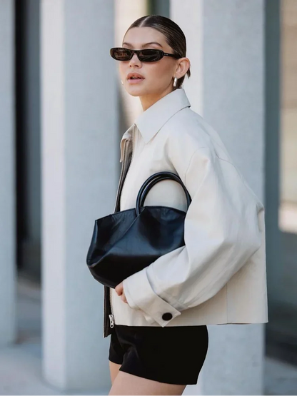 Lapel Zipper Long Sleeve Pocket Warm Loose Coat