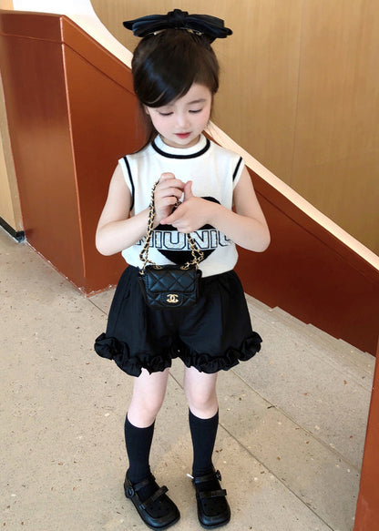 White O-neck Baby Vest and Shorts Two Pieces Set Sleeveless Ss1023