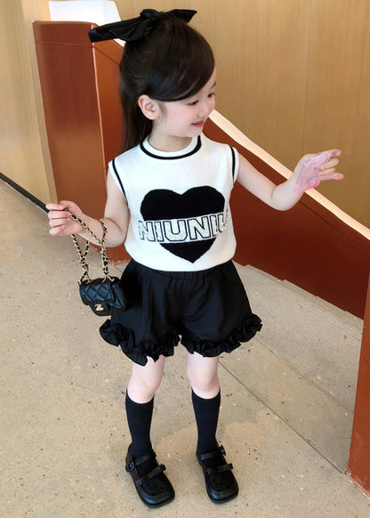 White O-neck Baby Vest and Shorts Two Pieces Set Sleeveless Ss1023