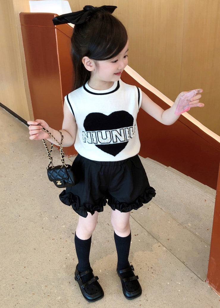 White O-neck Baby Vest and Shorts Two Pieces Set Sleeveless Ss1023
