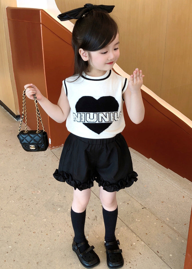 White O-neck Baby Vest and Shorts Two Pieces Set Sleeveless Ss1023