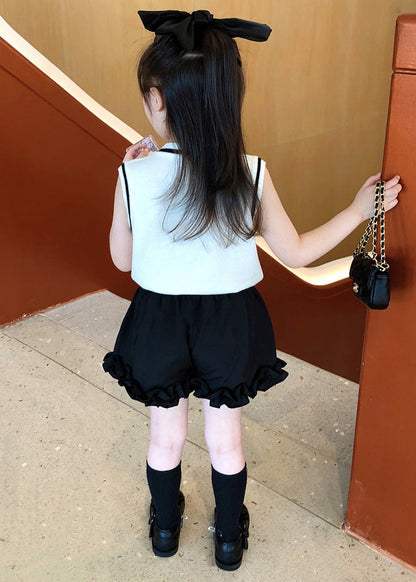 White O-neck Baby Vest and Shorts Two Pieces Set Sleeveless Ss1023