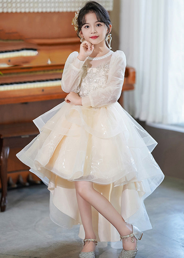 White O-neck Low High Design Tulle Maxi Dresses Spring Ye003