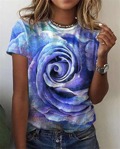 Blouse Tops for Woman 3d Rose Printing Short
