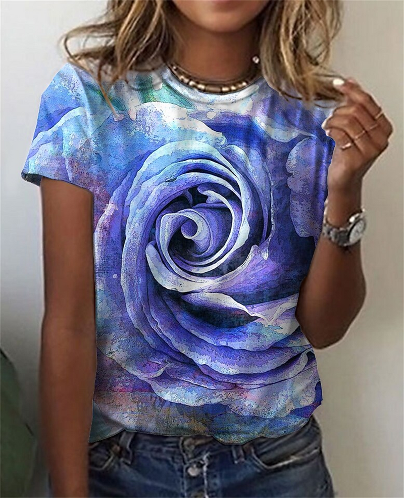 Blouse Tops for Woman 3d Rose Printing Short